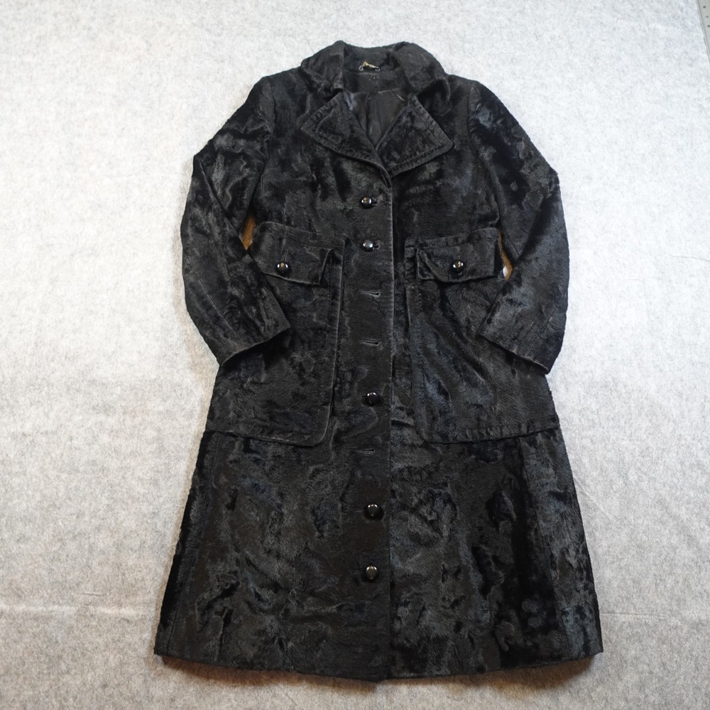 Vintage Genny Versace Coat Womens XS Black Fur Long Button Front Designer Luxe